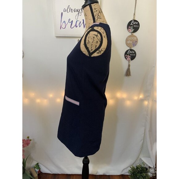 (C-79)Mme & Co Women’s Navy Sleeveless Tunic Dress Size S V-Neck Pockets Casual - Picture 3 of 10